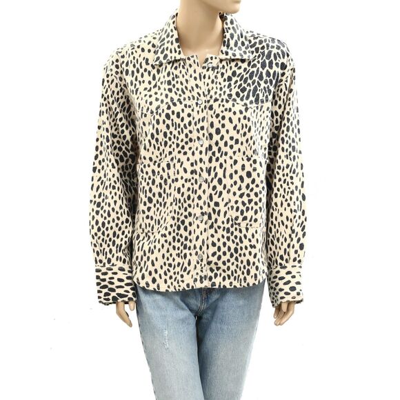 Free People We The Free Calico Flannel Shirt Top Snow Leopard Printed XL 286275 - Picture 6 of 9